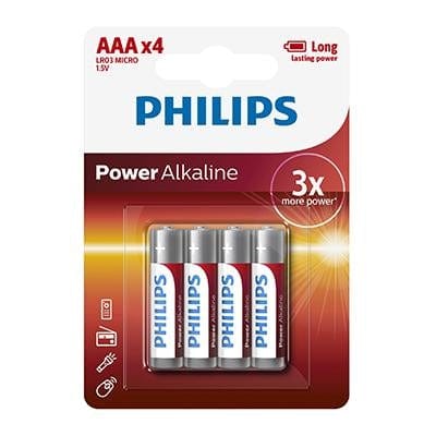 Philips Power Alkaline LR03 AAA Batteries 1.5V 4 Pack