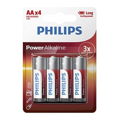 Philips Power Alkaline LR6 AA Batteries 1.5V 4 Pack