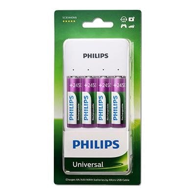 Philips Universal NiMh Charger and 4 AA Batteries - Charges AA and AAA