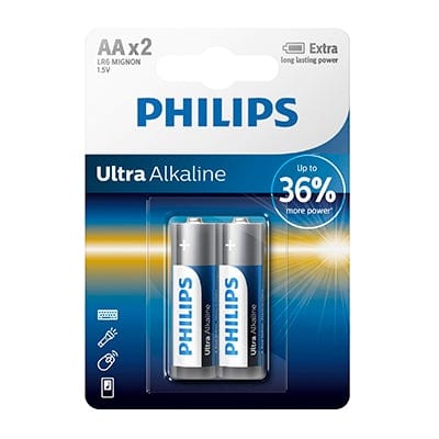 Philips Ultra Alkaline AA Batteries 1.5V 2 Pack- AV375
