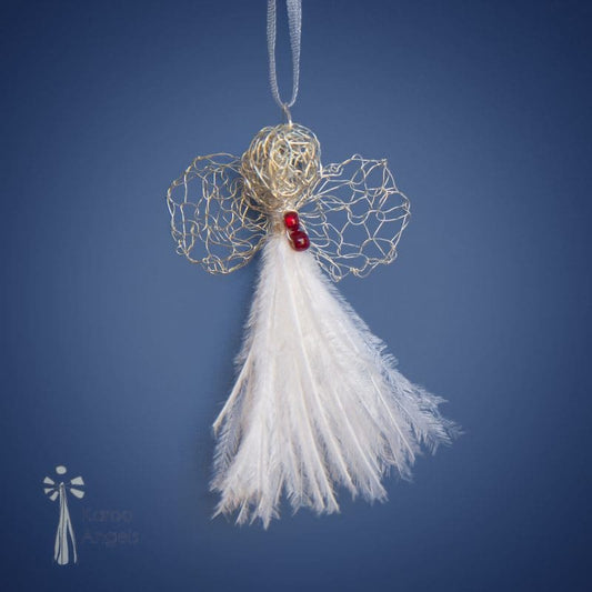 Karoo Angels - White Feathers and Silver Wire Ruby Juweel Pendant