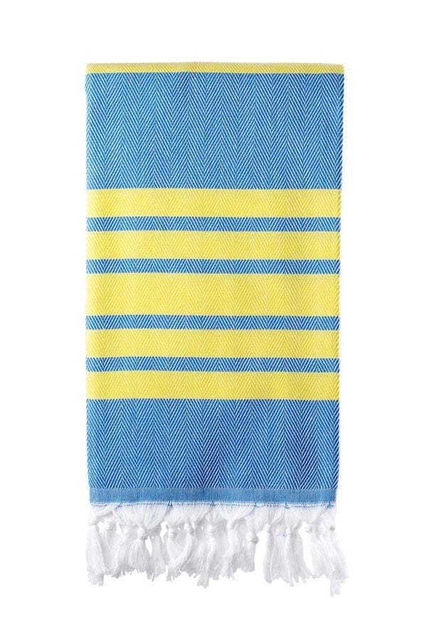 Herringbone Weave Turkish Towel (100 x 180)-CC- Herringbone - Royal Blue &amp; Bright Yellow
