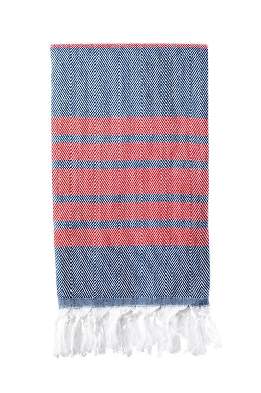 Herringbone Weave Turkish Towel (100 x 180) Navy and Red