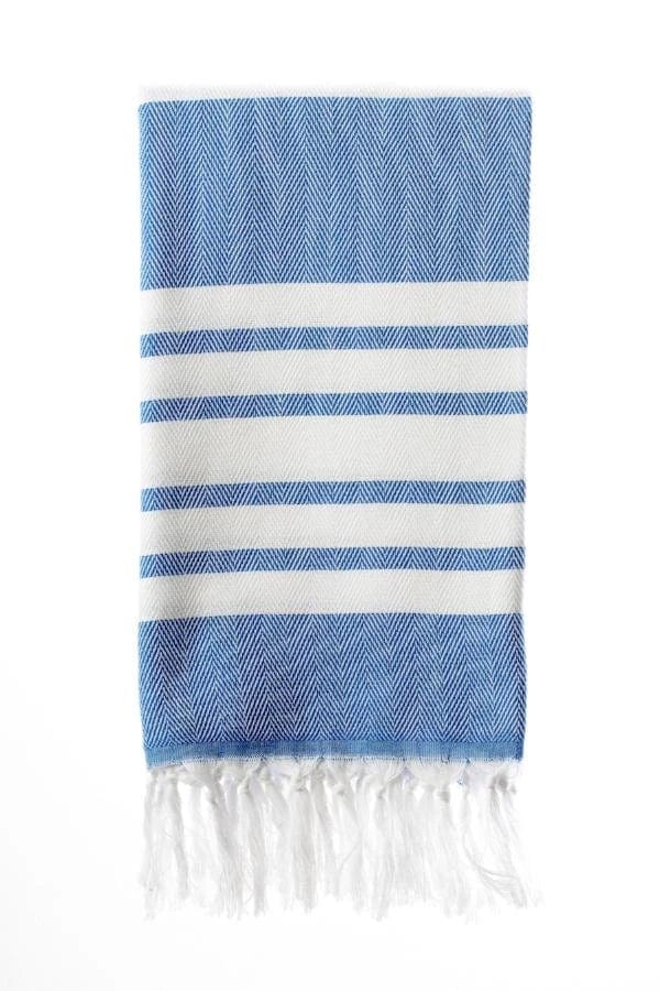 Herringbone Weave Turkish Towel (100 x 180) Royal Blue and White