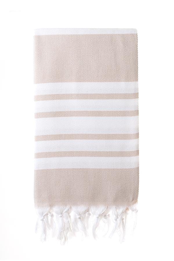 Herringbone Weave Turkish Towel (100 x 180)-Sand
