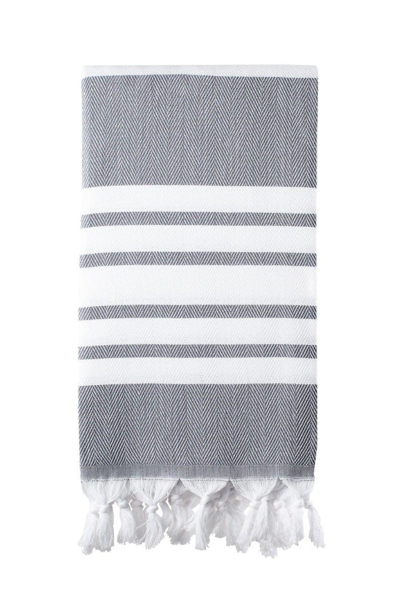 Herringbone Weave Turkish Towel (100 x 180)-White and Dark Grey