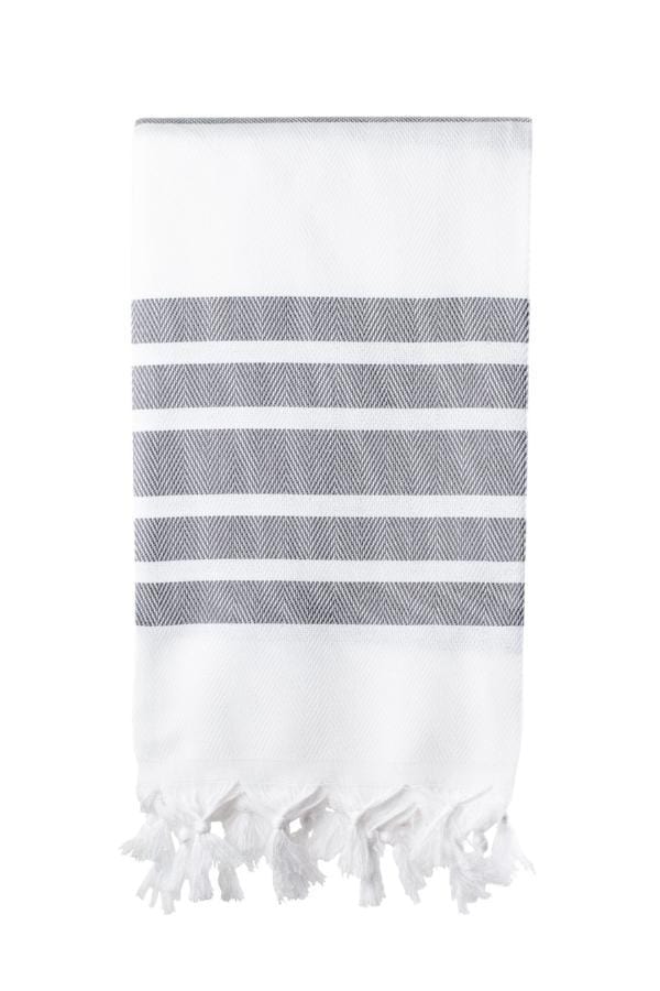 Herringbone Weave Turkish Towel (100 x 180) - White and Light Grey