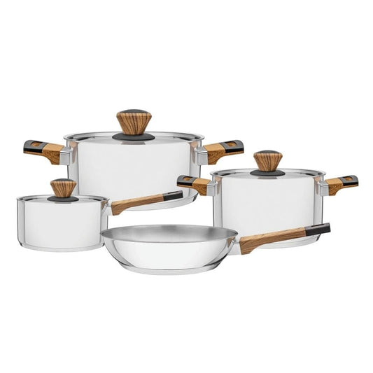 Tramontina Brava Bakelite stainless steel cookware set with tri-ply base and faux wood handles, 4 pc set - TRM-65180310