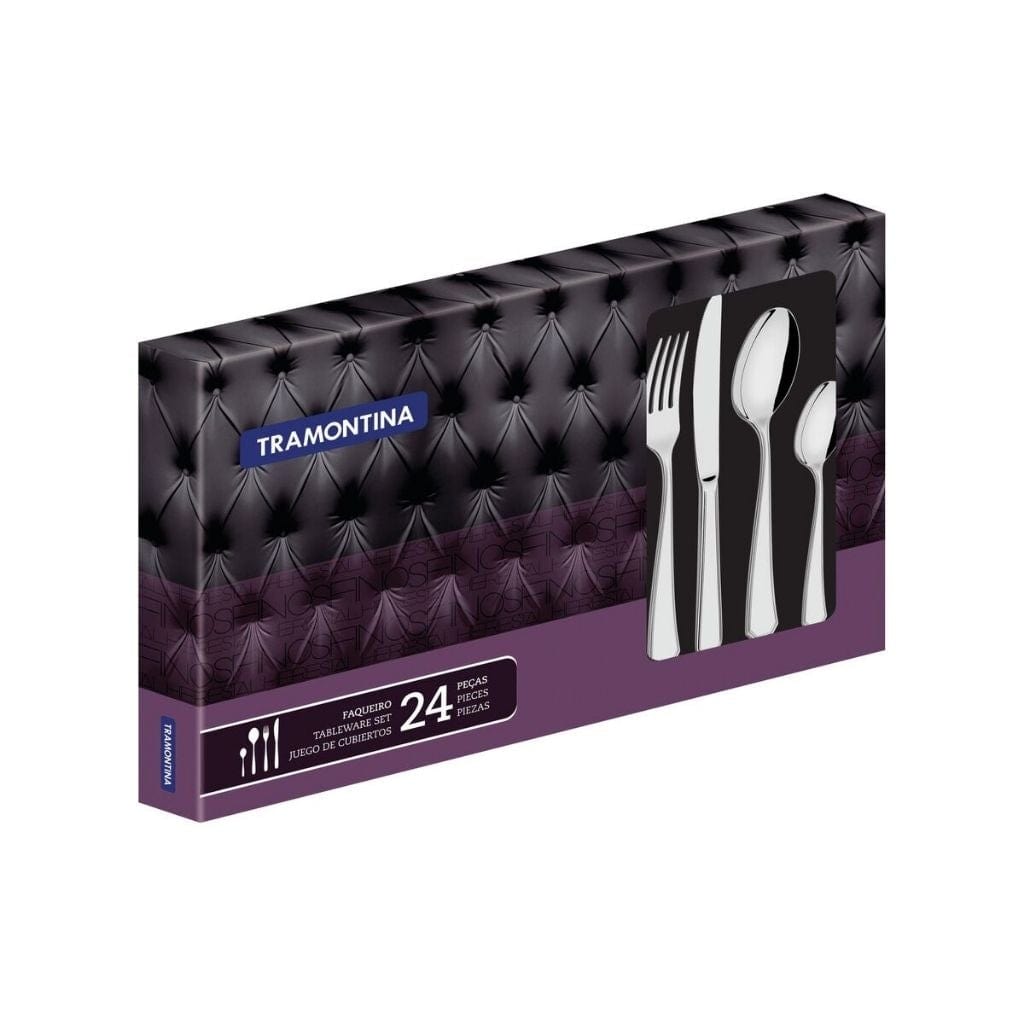 Tramontina Oslo stainless steel flatware set with table knives and mirror finish, 24 pc set- TRM-66985004