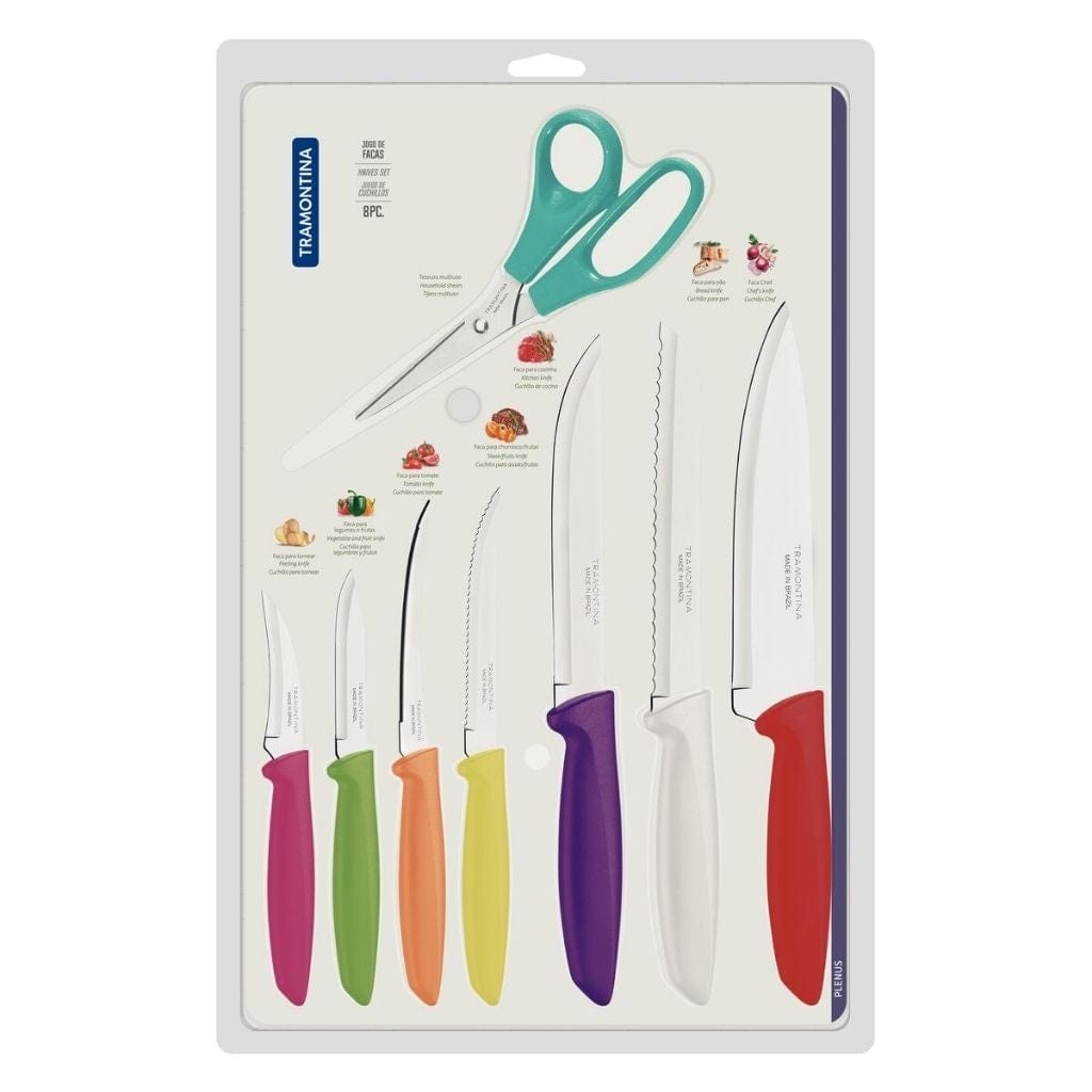 Tramontina Plenus stainless steel knife set with colorful polypropylene handles, 8 pc set - TRM-23498917