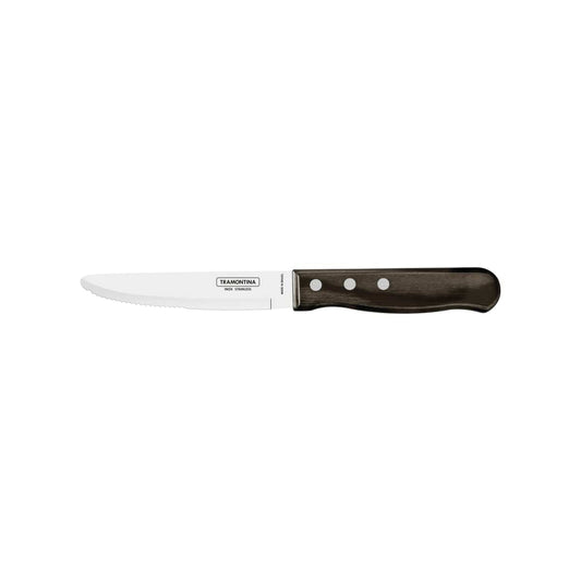 Jumbo Steak Knife - 13 cm Stainless Steel Serrated Blade with Brown Polywood Handle - Braai - Tramontina