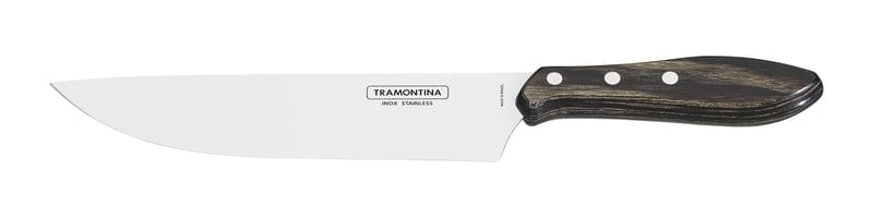 Meat Knife - 20 cm Smooth-Edged Stainless Steel Blade with Brown Polywood Treated Handle - Braai - Tramontina