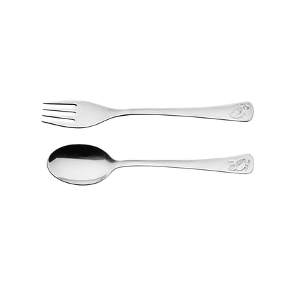 Tramontina Baby Friends stainless steel children's flatware set with glossy finish and relief pattern, 2 pieces - TRM-66970030