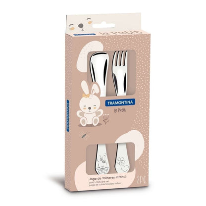 Tramontina Le Petit stainless steel children's flatware set for girls with high-gloss finish and relief pattern, 2 pieces - TRM-66973015