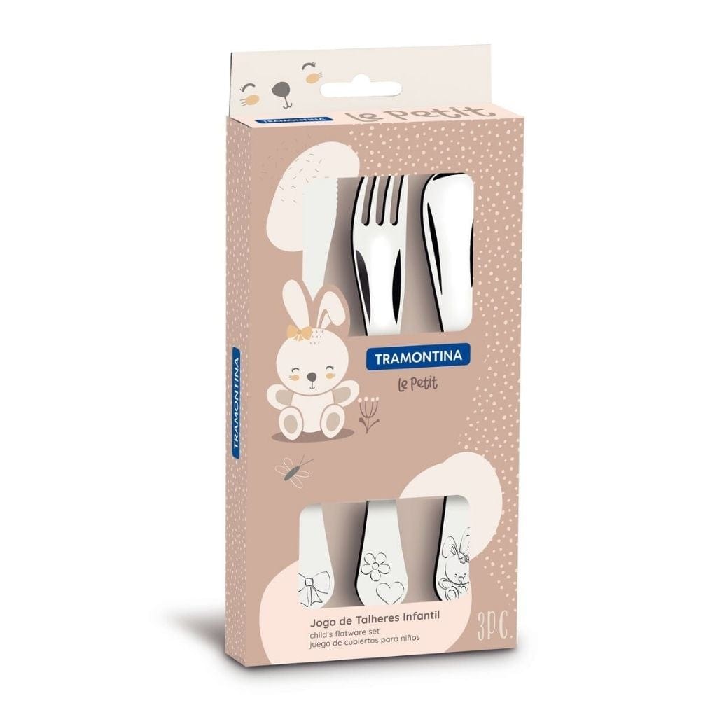 Tramontina Le Petit stainless steel children's flatware set for girls with high-gloss finish and relief pattern, 3 pieces - TRM-66973005