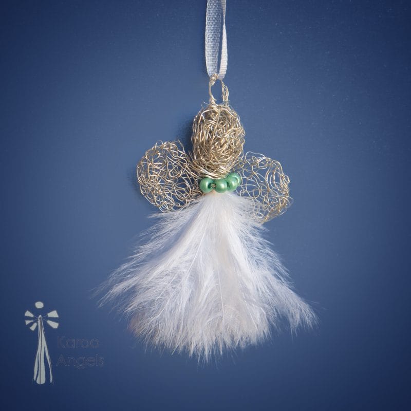 Karoo Angels - White Feathers and Silver Wire Malachite Juweel Pendant